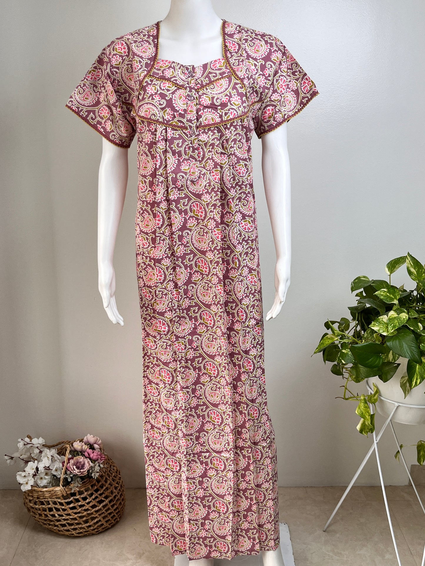Pure Cotton Pastel Nighty in Peach, Rose Gold and Yellow