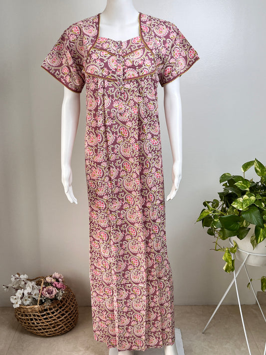 Pure Cotton Pastel Nighty in Peach, Rose Gold and Yellow