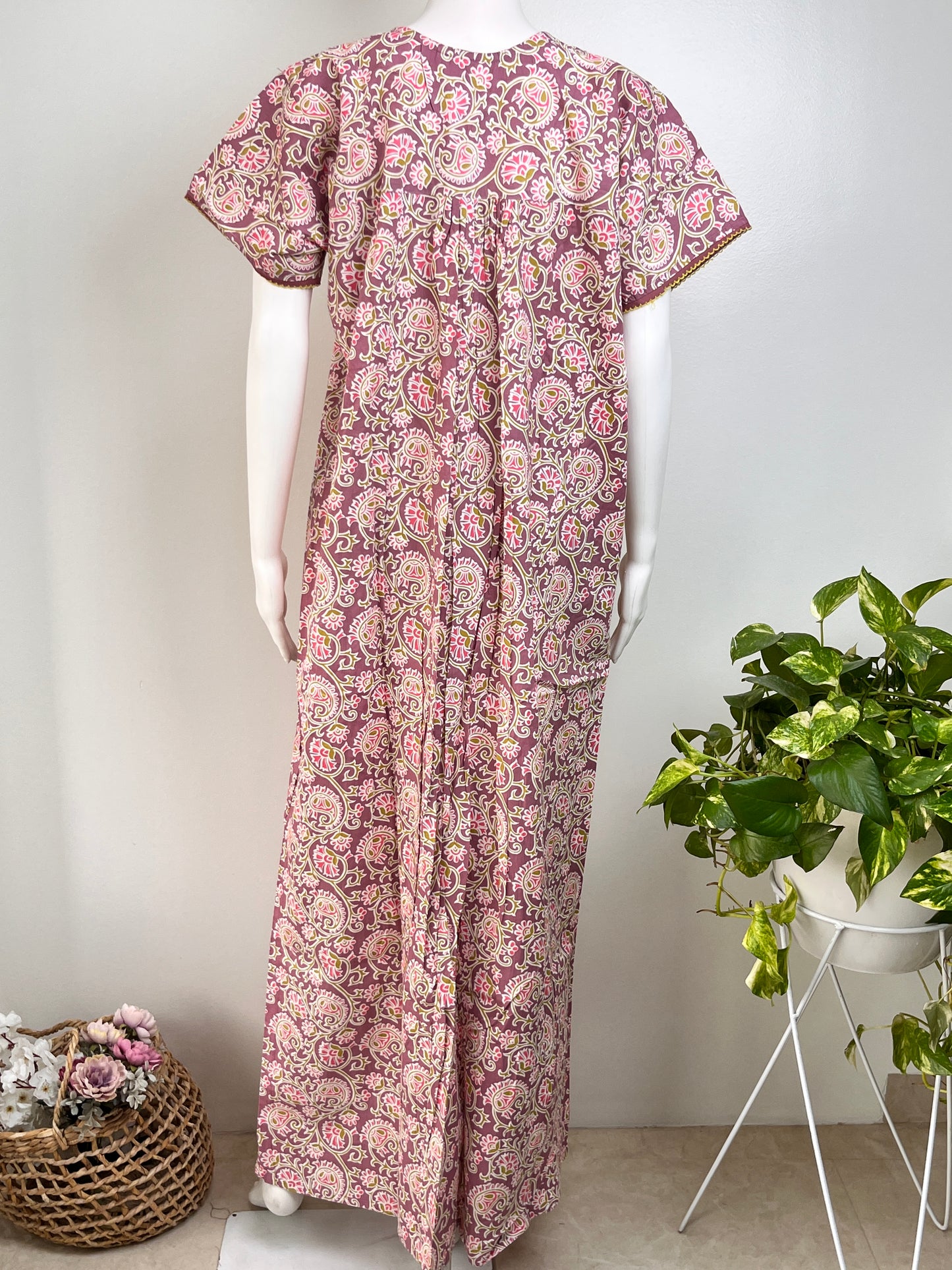 Pure Cotton Pastel Nighty in Peach, Rose Gold and Yellow