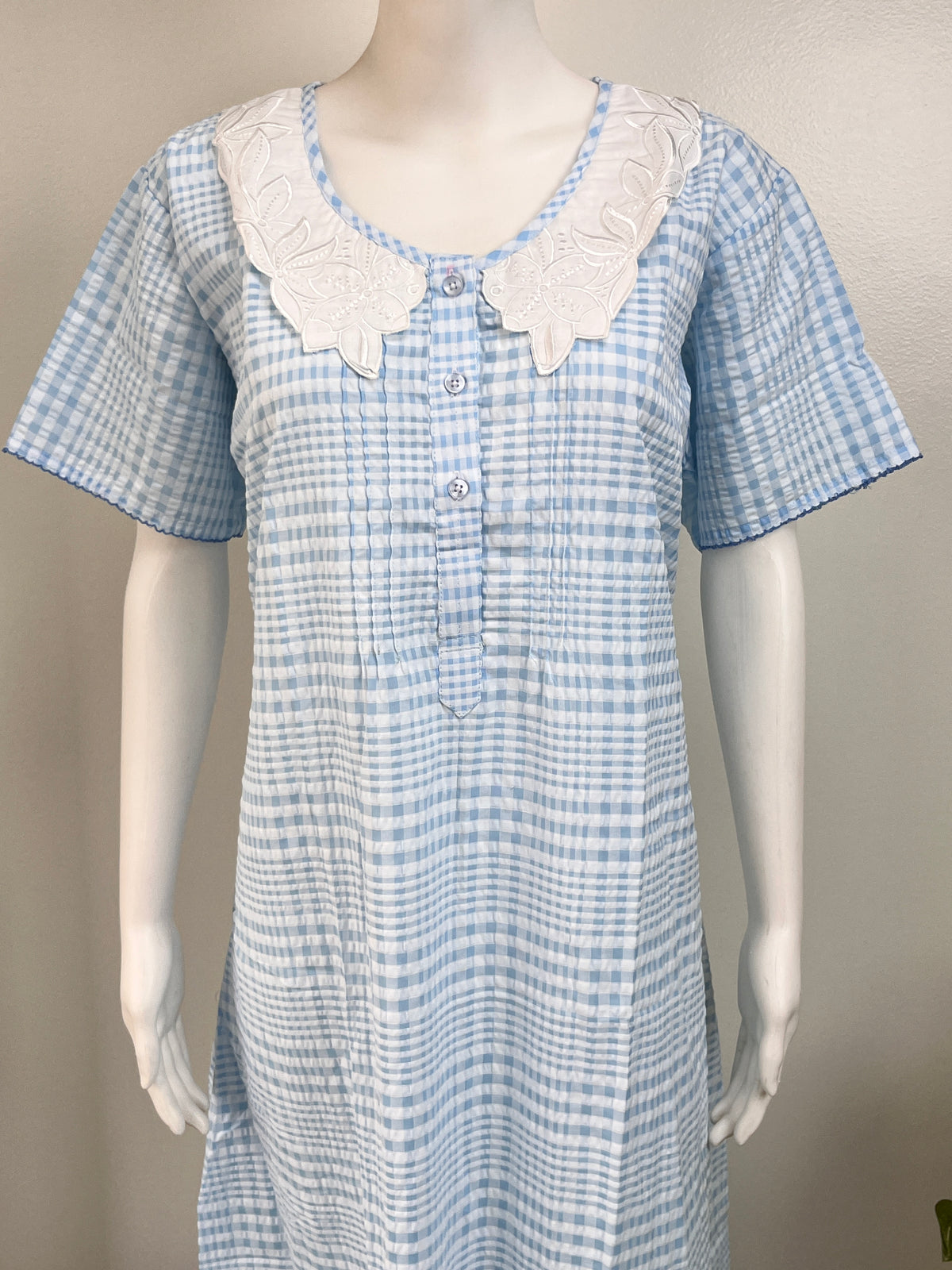 Floral Embroidered Checked Nightgown Soft & Breathable
