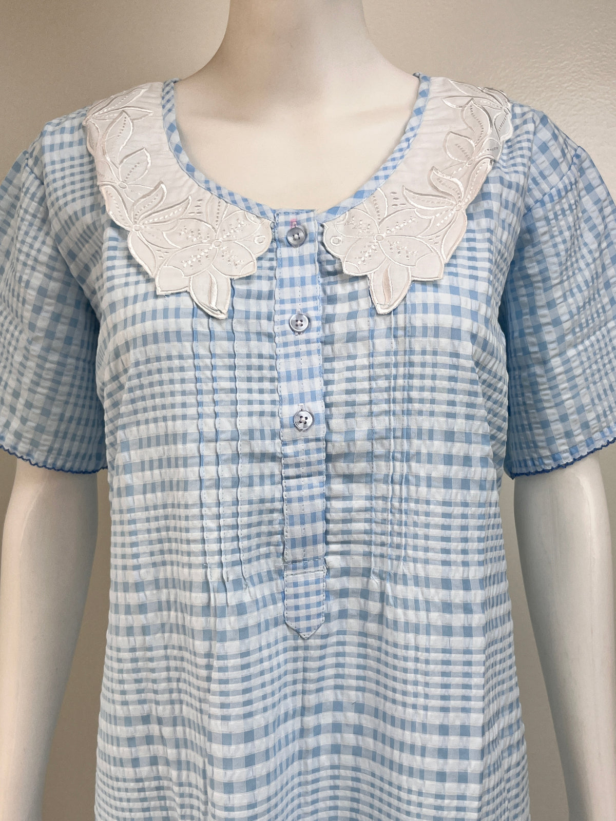Floral Embroidered Checked Nightgown Soft & Breathable