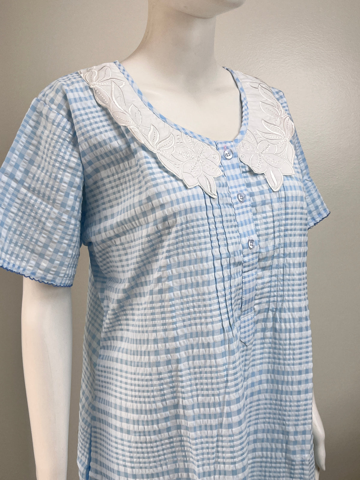 Floral Embroidered Checked Nightgown Soft & Breathable