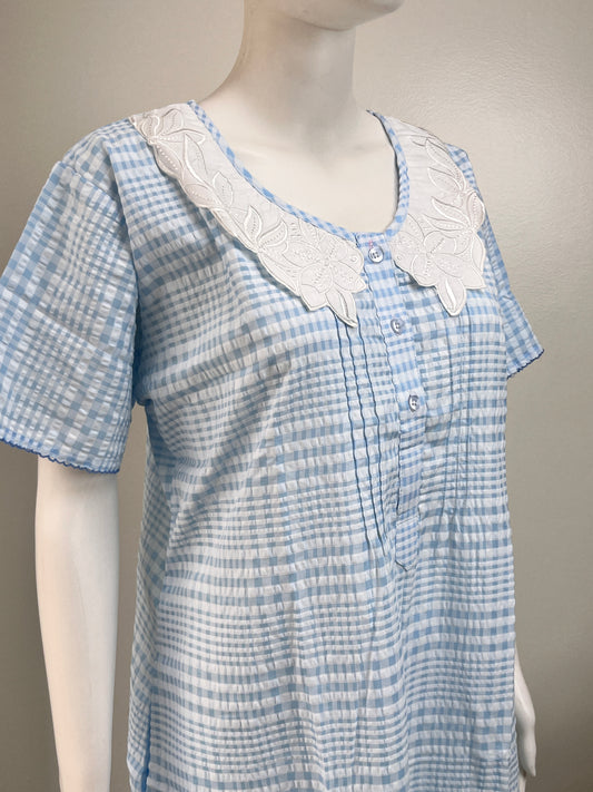 Floral Embroidered Checked Nightgown Soft & Breathable