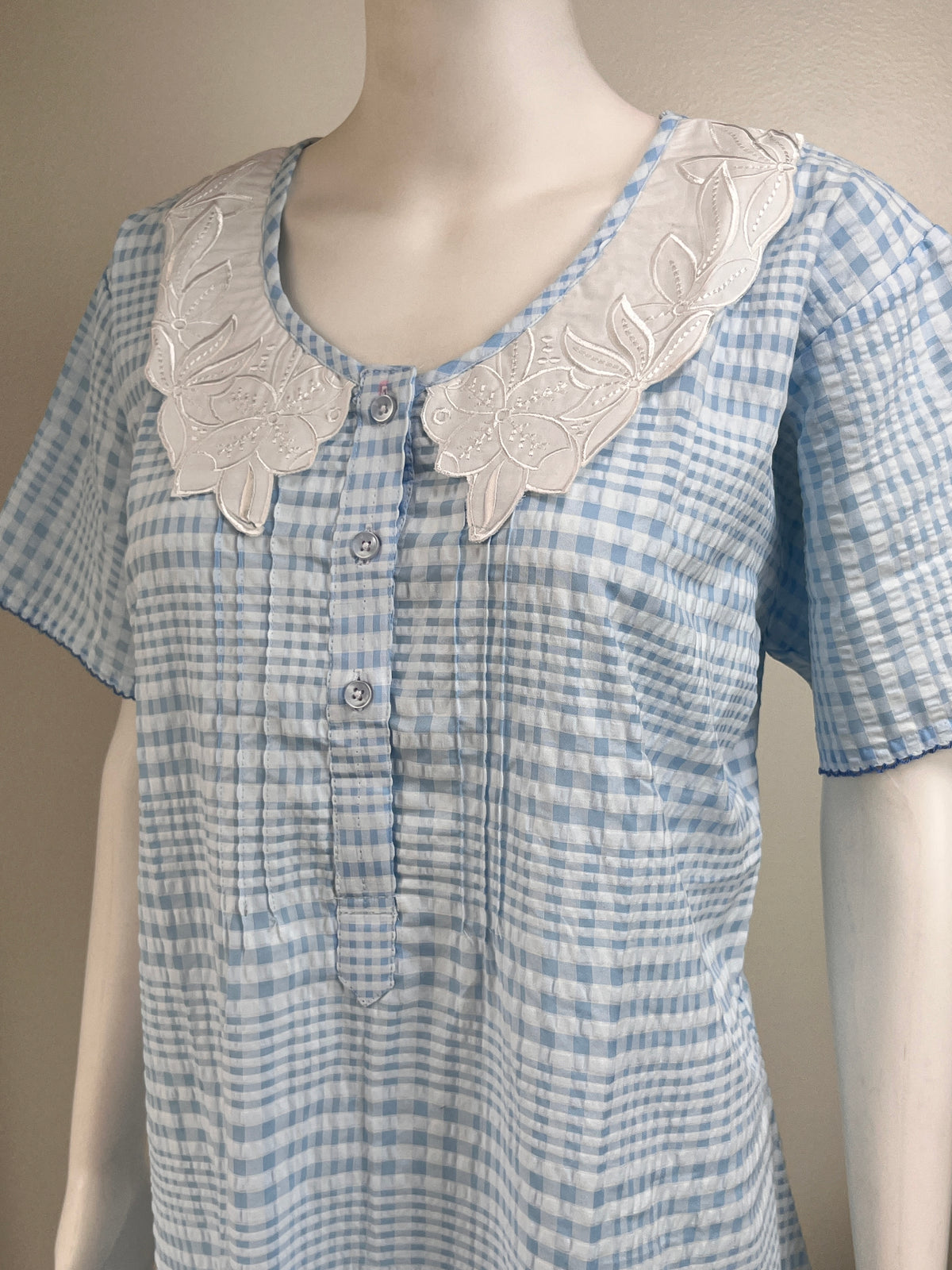 Floral Embroidered Checked Nightgown Soft & Breathable