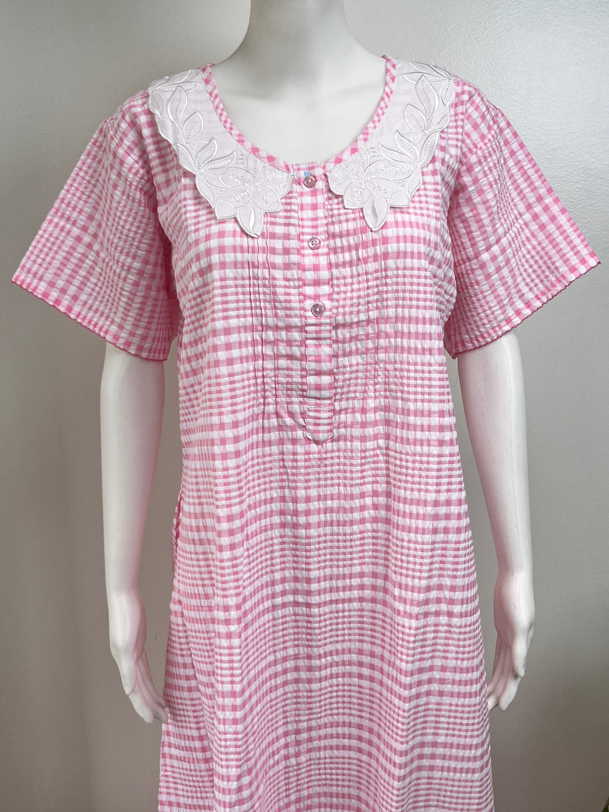 Floral Embroidered Checked Nightgown Soft & Breathable