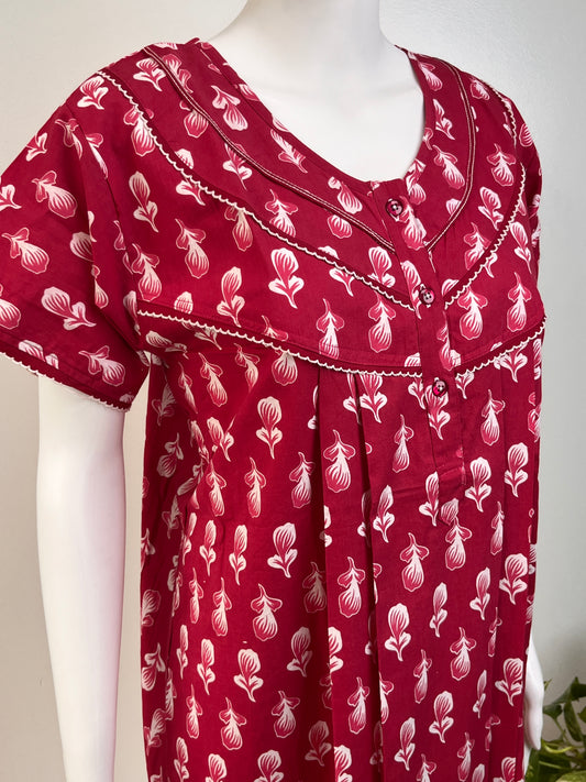 Soft Cotton Nighty Floral Print & Breathable Sleepwear