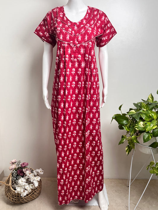 Soft Cotton Nighty Floral Print & Breathable Sleepwear