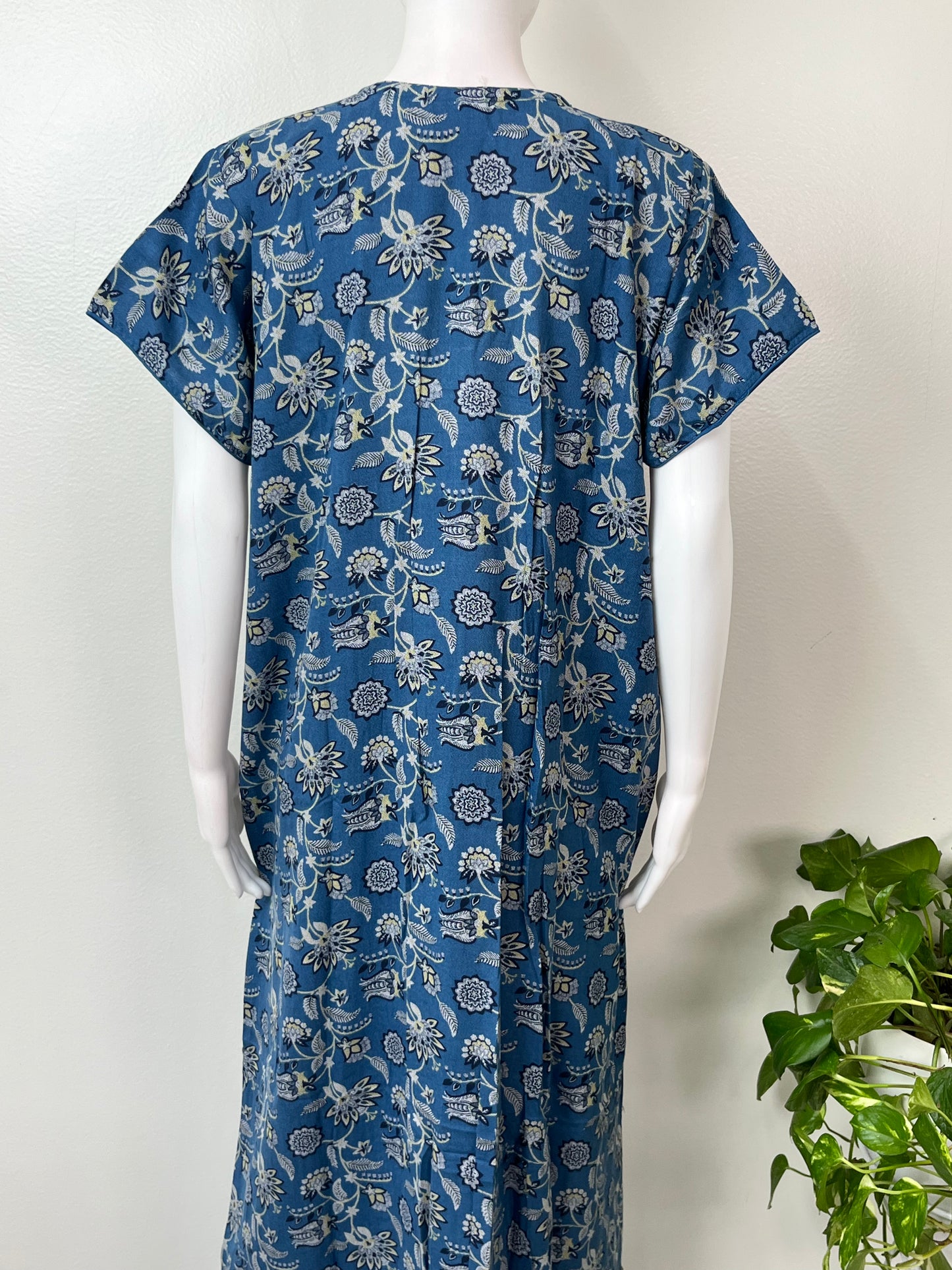 Navy Blue Pleated Style Alpine Fabric Nighty