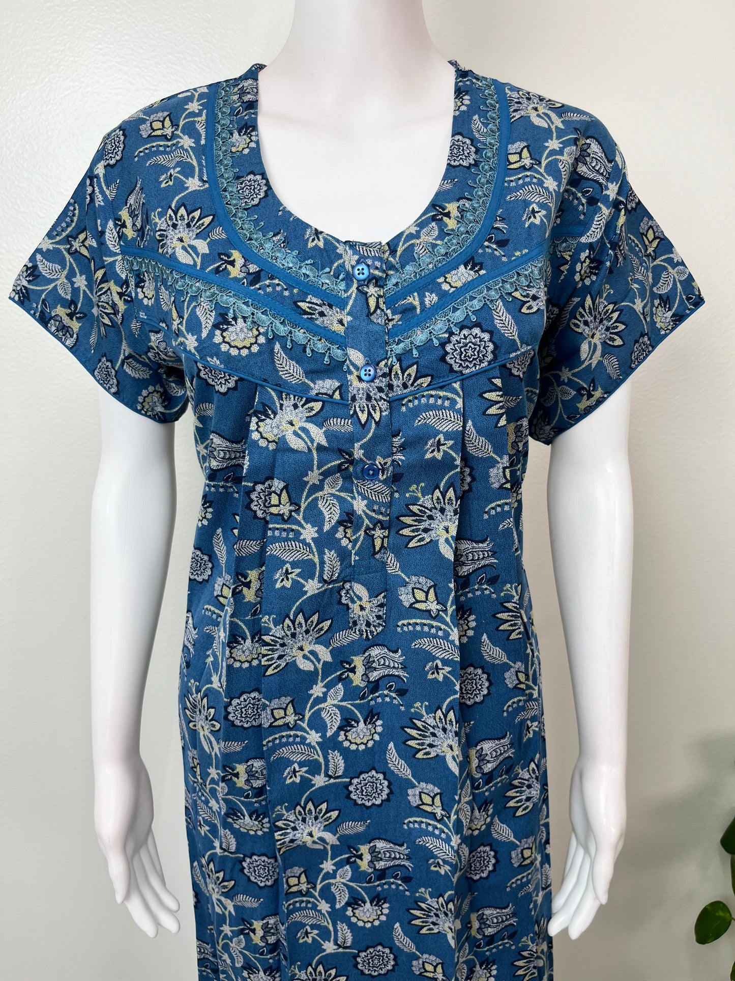 Navy Blue Pleated Style Alpine Fabric Nighty