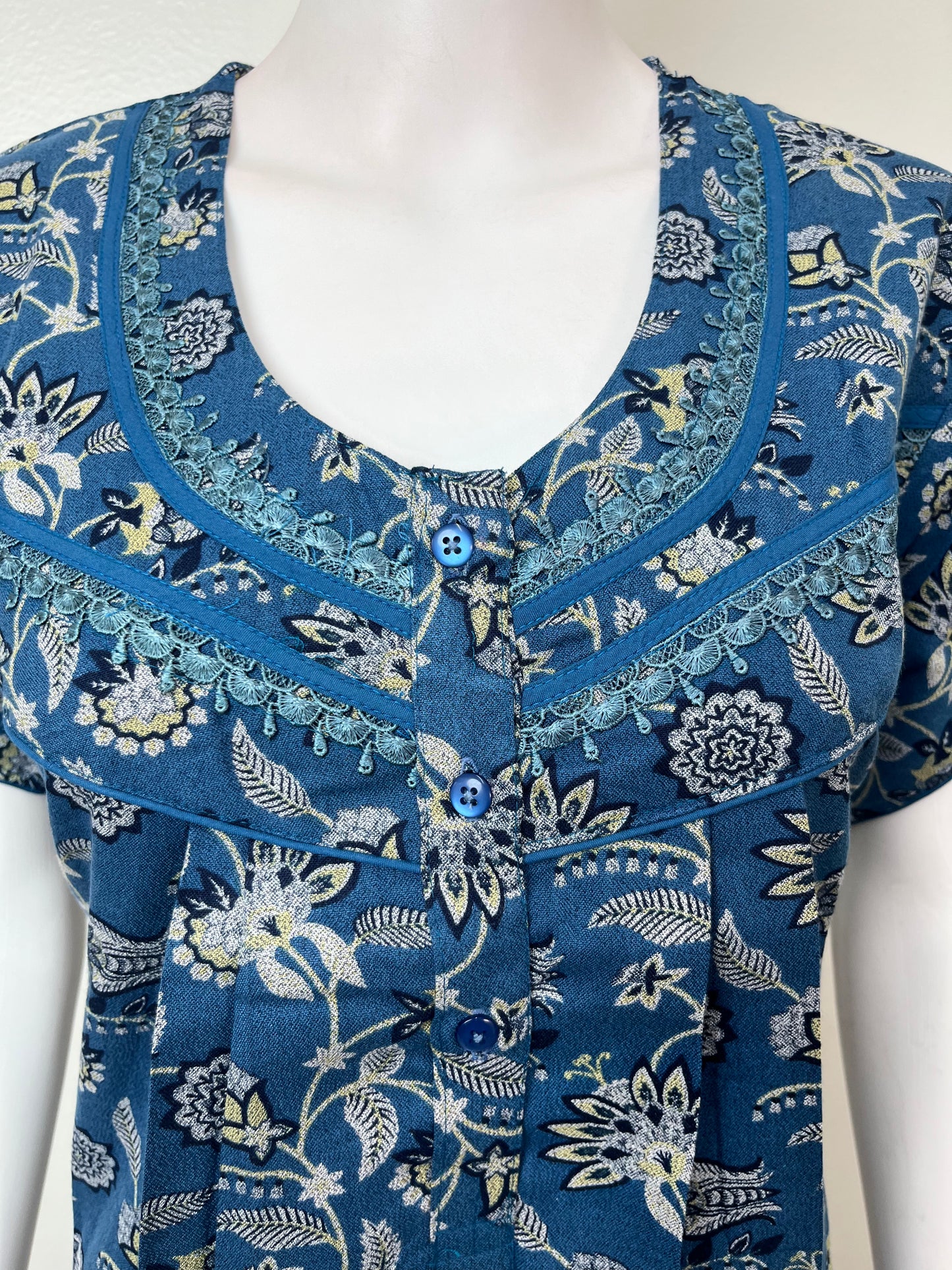 Navy Blue Pleated Style Alpine Fabric Nighty