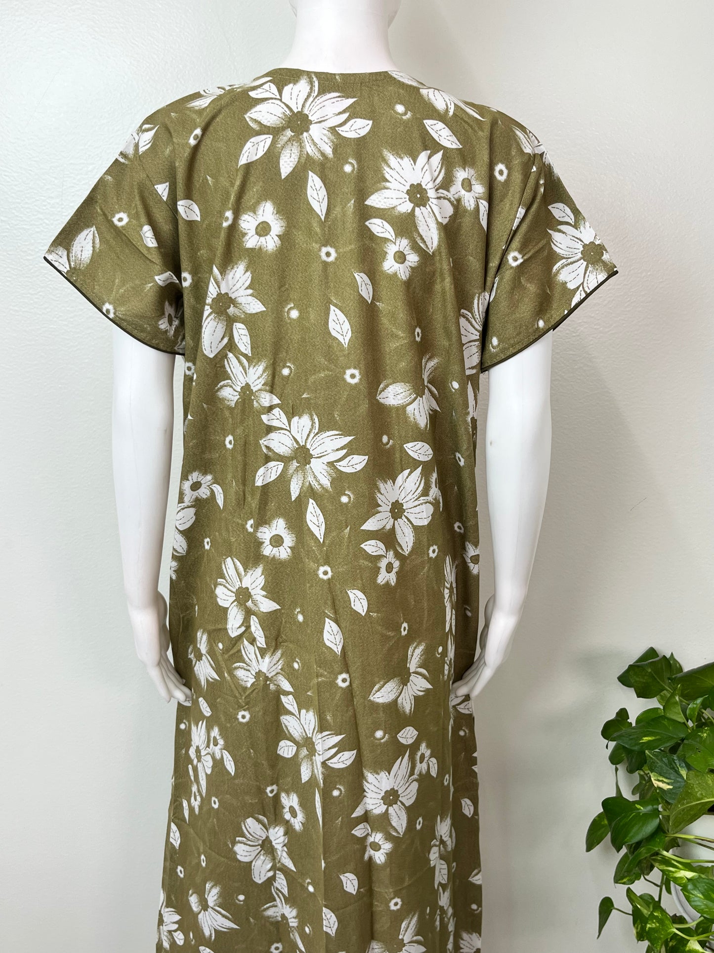 Olive Green Floral Printed Alpine Nightgown for Women