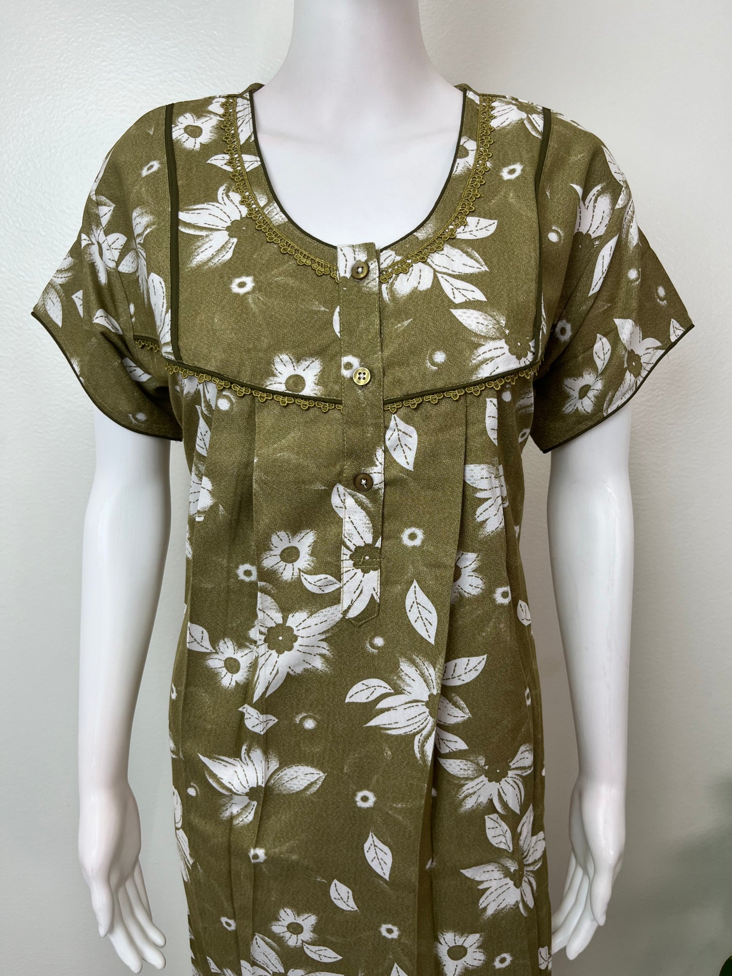 Olive Green Floral Printed Alpine Nightgown for Women
