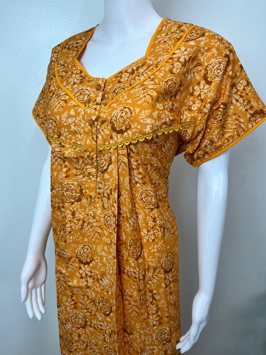 Yellow Pleated Style Alpine Fabric Women's Nightgown