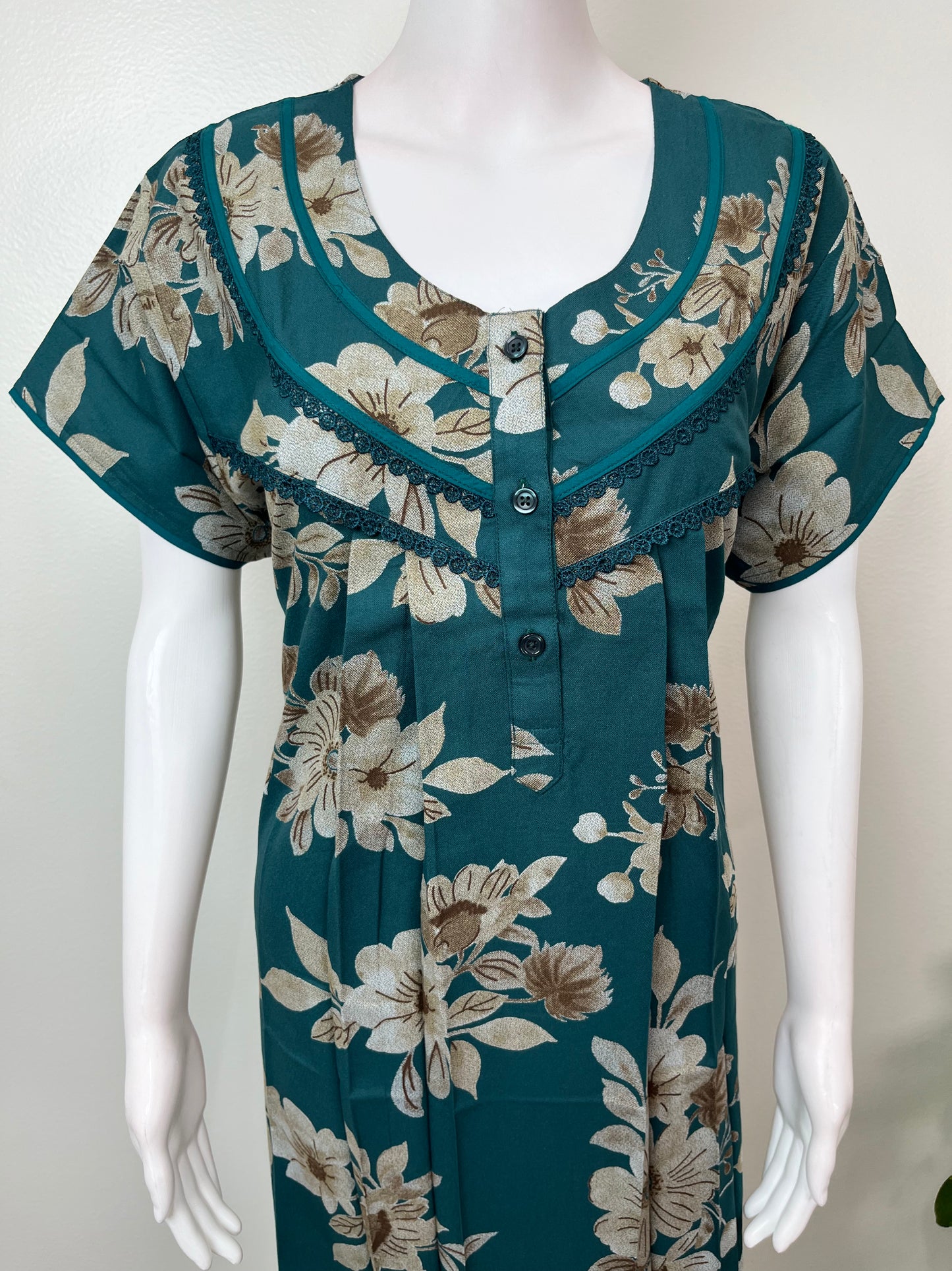 Teal Floral Printed Alpine Nightgown for Women