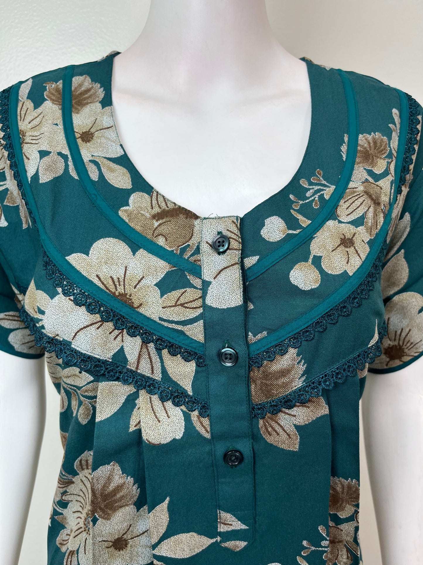 Teal Floral Printed Alpine Nightgown for Women