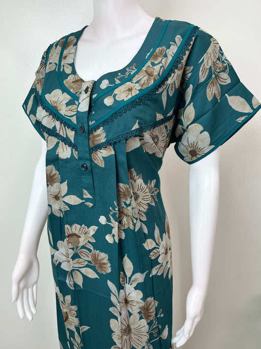 Teal Floral Printed Alpine Nightgown for Women