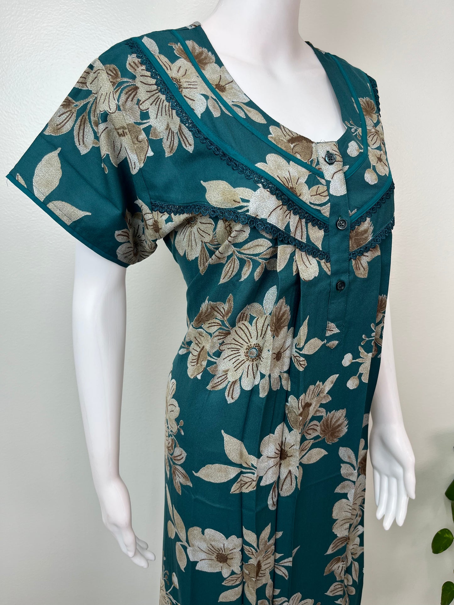 Teal Floral Printed Alpine Nightgown for Women