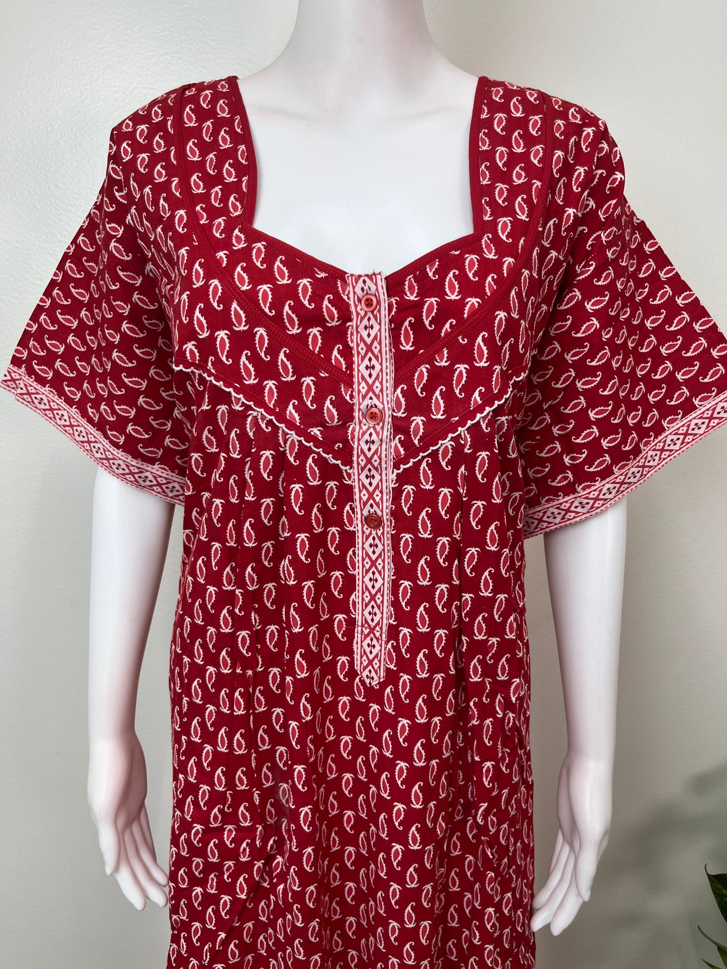 Red Pure Cotton Nightgown for Women