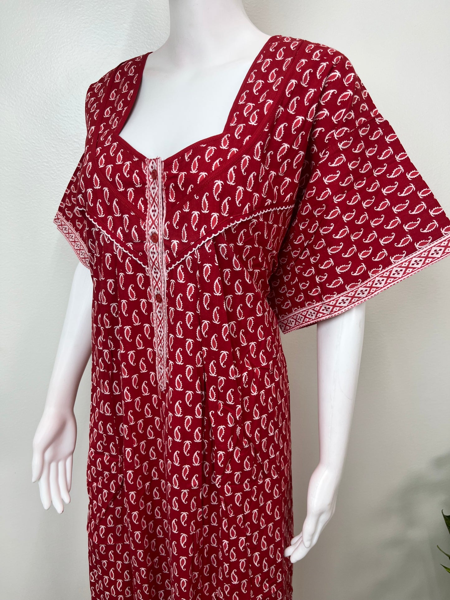 Red Pure Cotton Nightgown for Women
