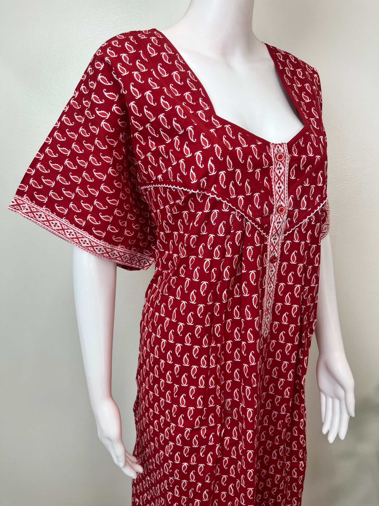 Red Pure Cotton Nightgown for Women