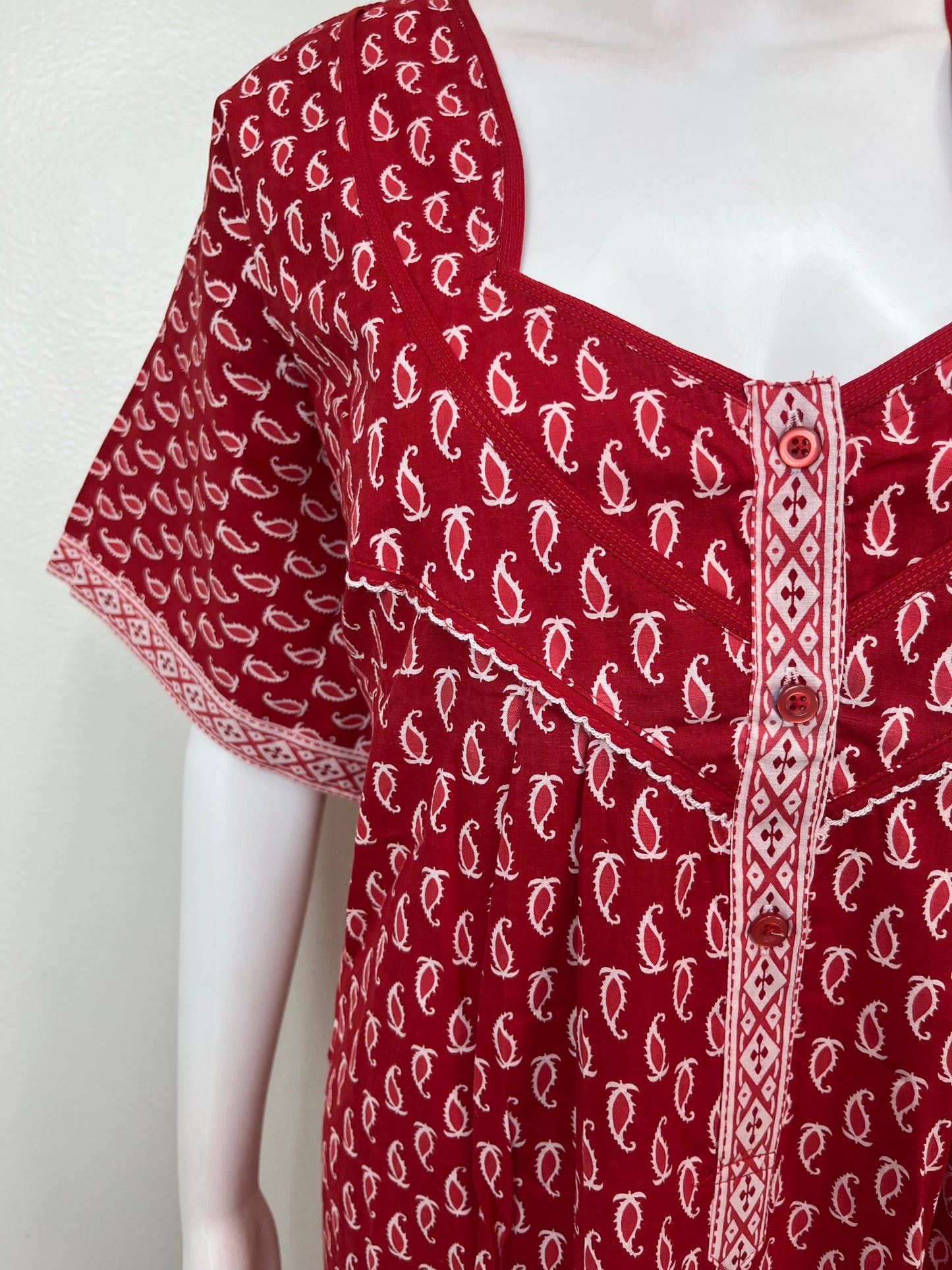 Red Pure Cotton Nightgown for Women