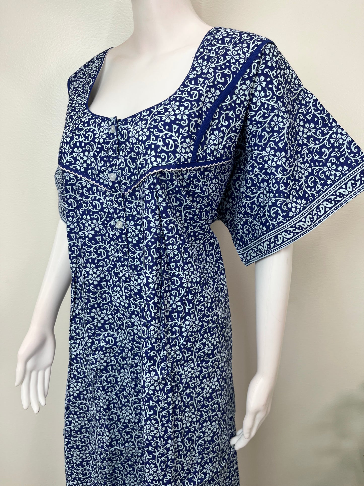 Navy Blue Pure Cotton Nightgown Soft & Comfortable