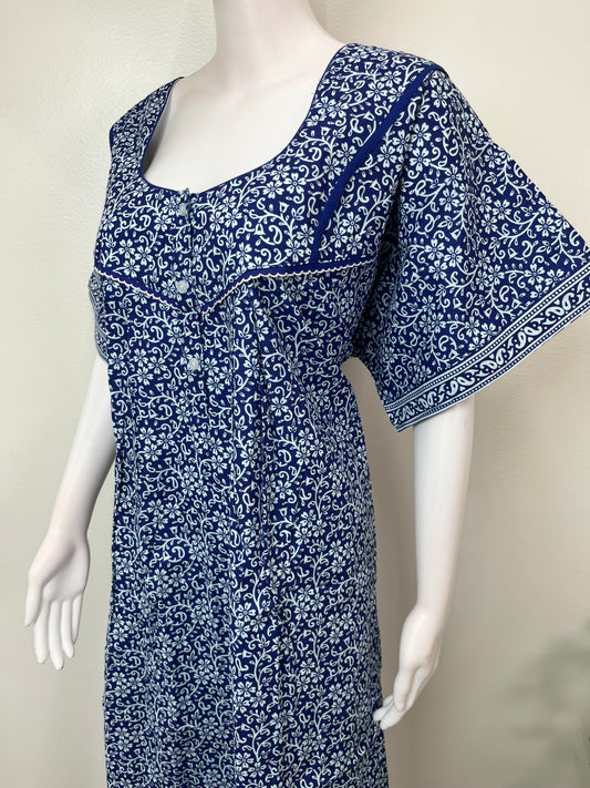 Navy Blue Pure Cotton Nightgown Soft & Comfortable