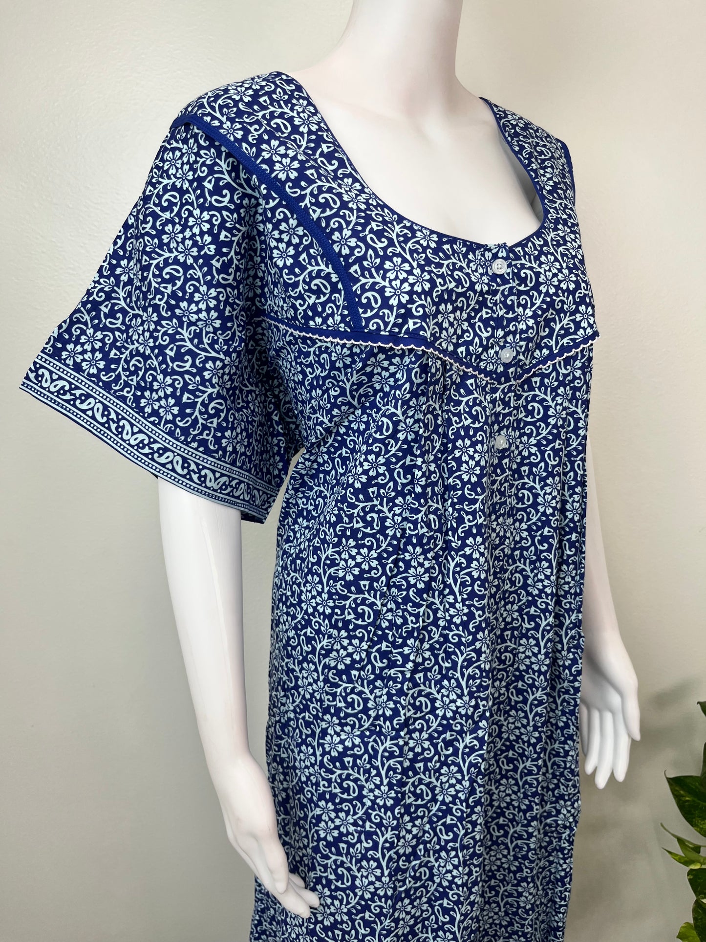 Navy Blue Pure Cotton Nightgown Soft & Comfortable