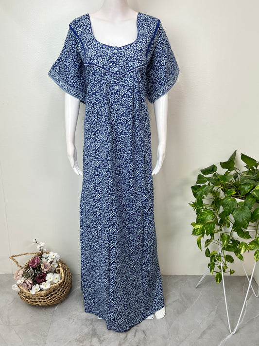 Navy Blue Pure Cotton Nightgown Soft & Comfortable