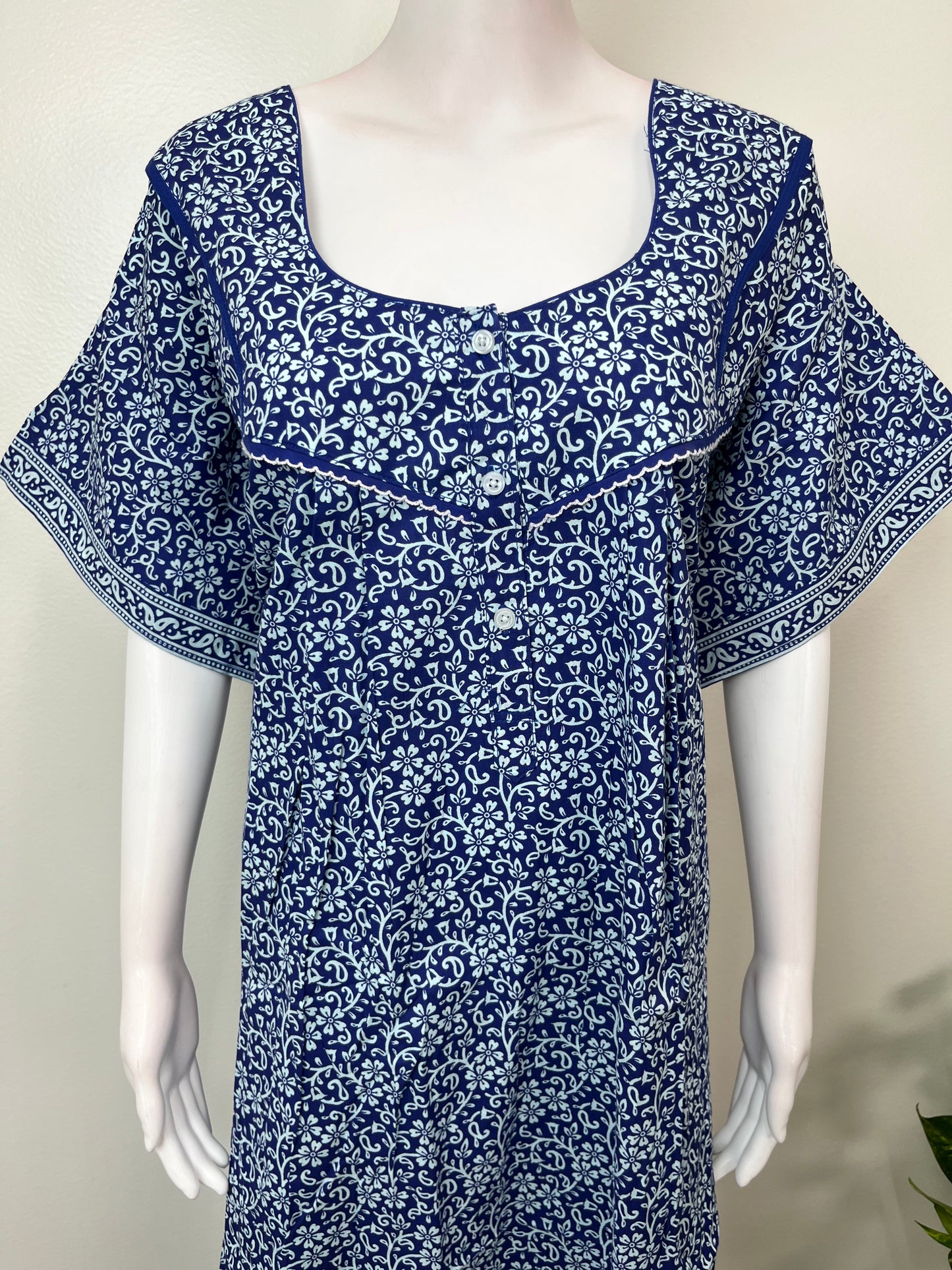 Navy Blue Pure Cotton Nightgown Soft & Comfortable