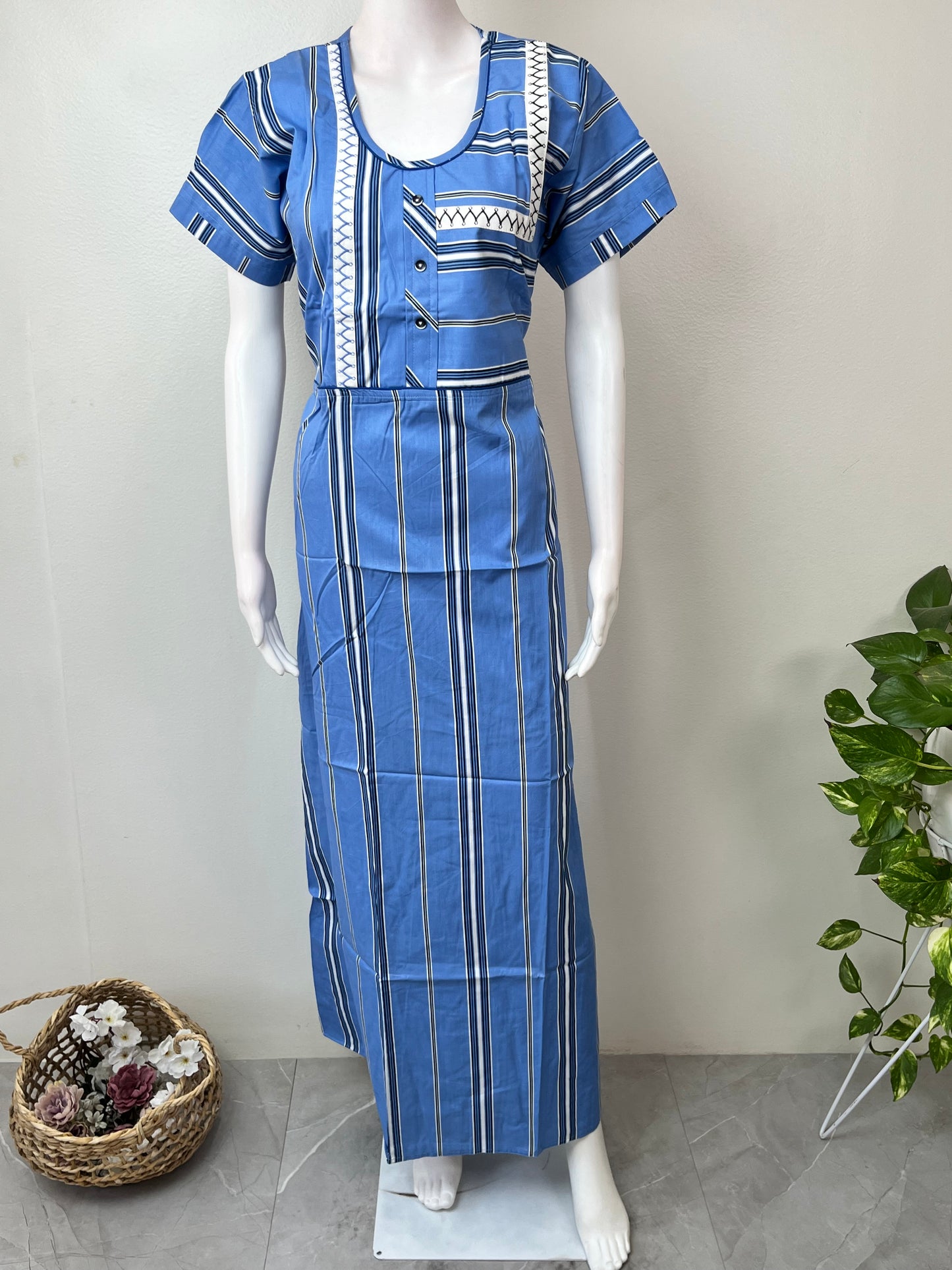 Blue Pure Cotton Soft & Breathable Nighty for Women