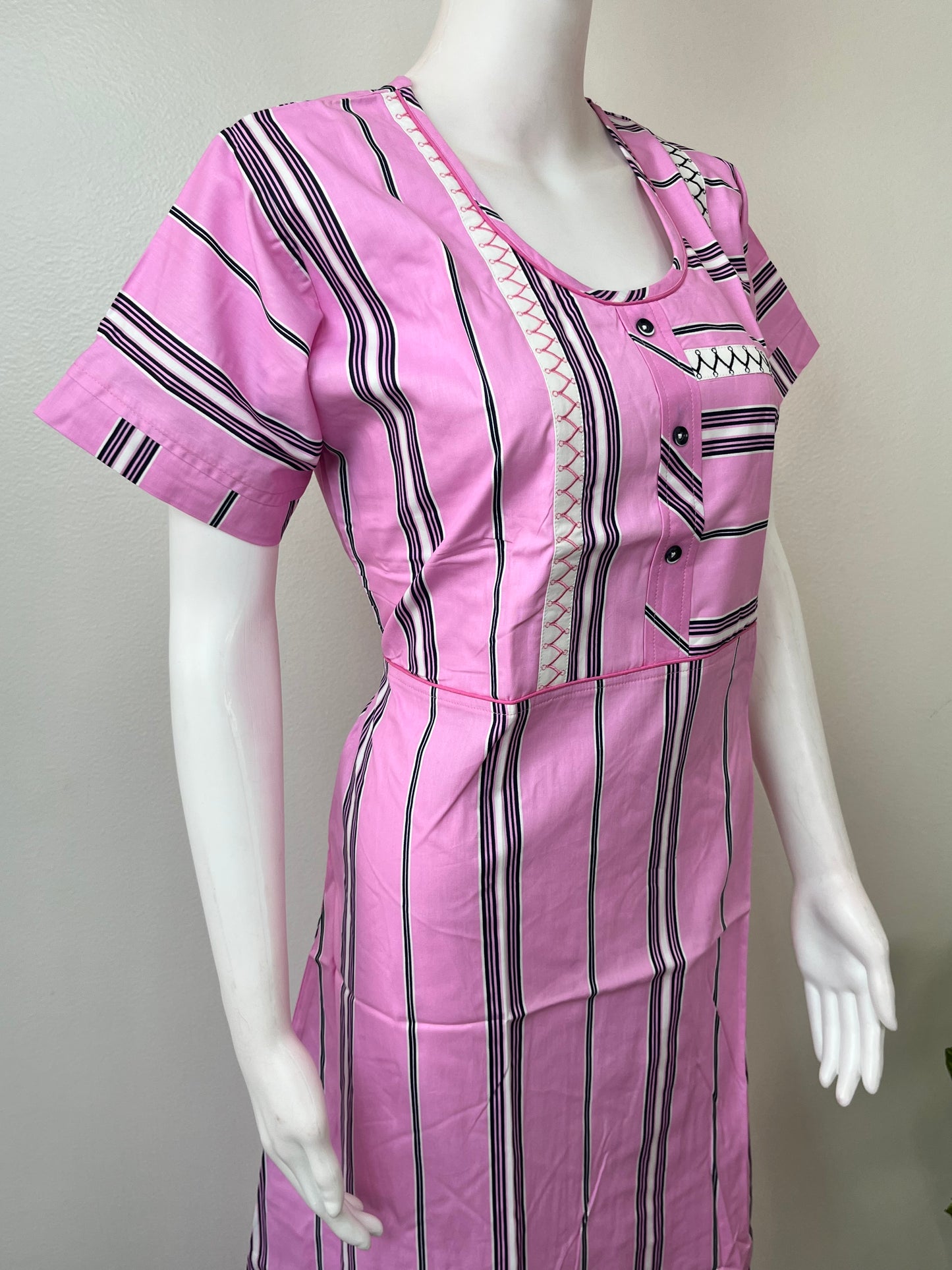 Pink Striped Pure Cotton Nightgown