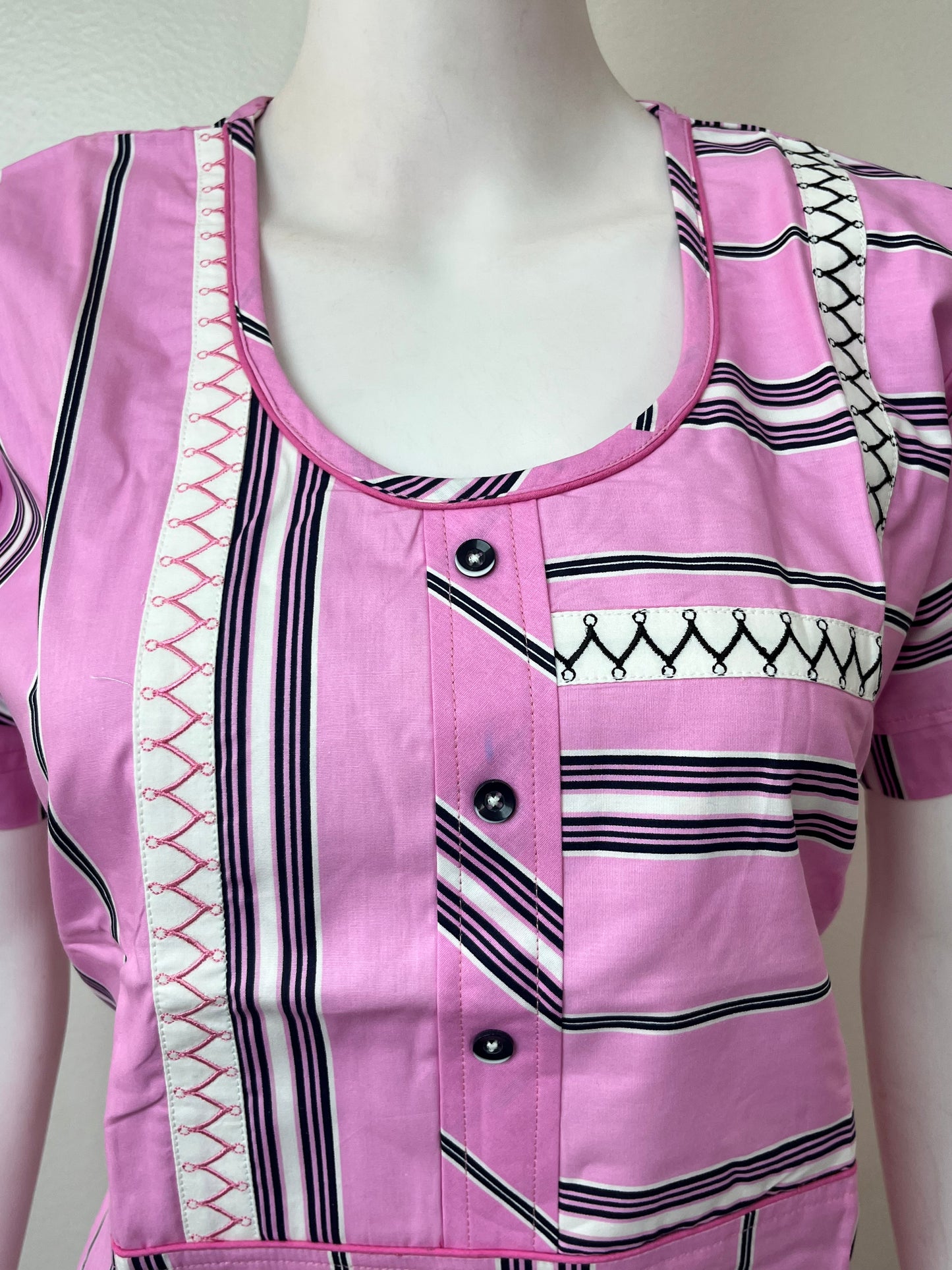 Pink Striped Pure Cotton Nightgown