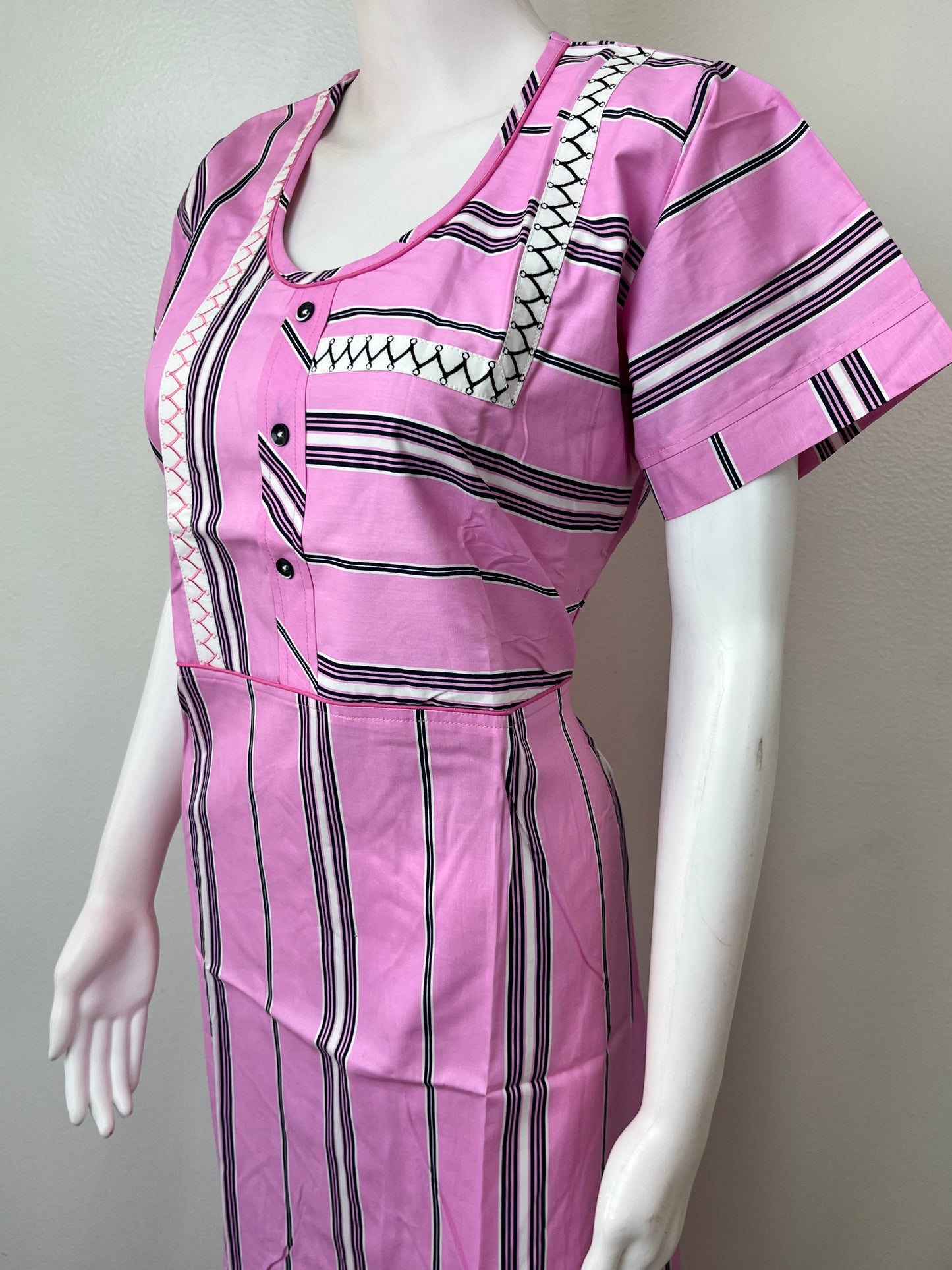 Pink Striped Pure Cotton Nightgown