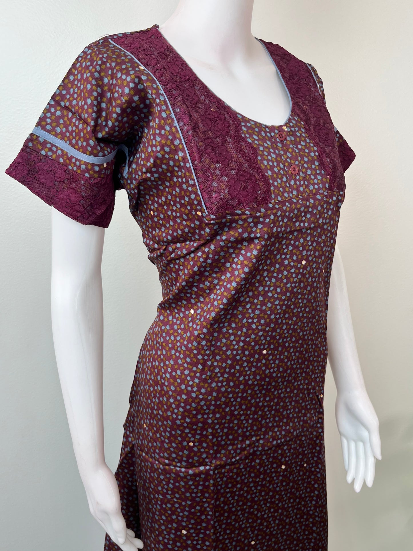 Purple Cotton Satin Fabric Nighty