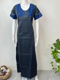 Navy Blue Cotton Satin Elegant Nightgown for Women