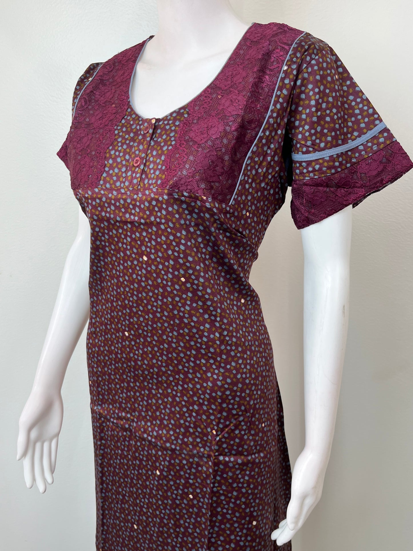 Purple Cotton Satin Fabric Nighty