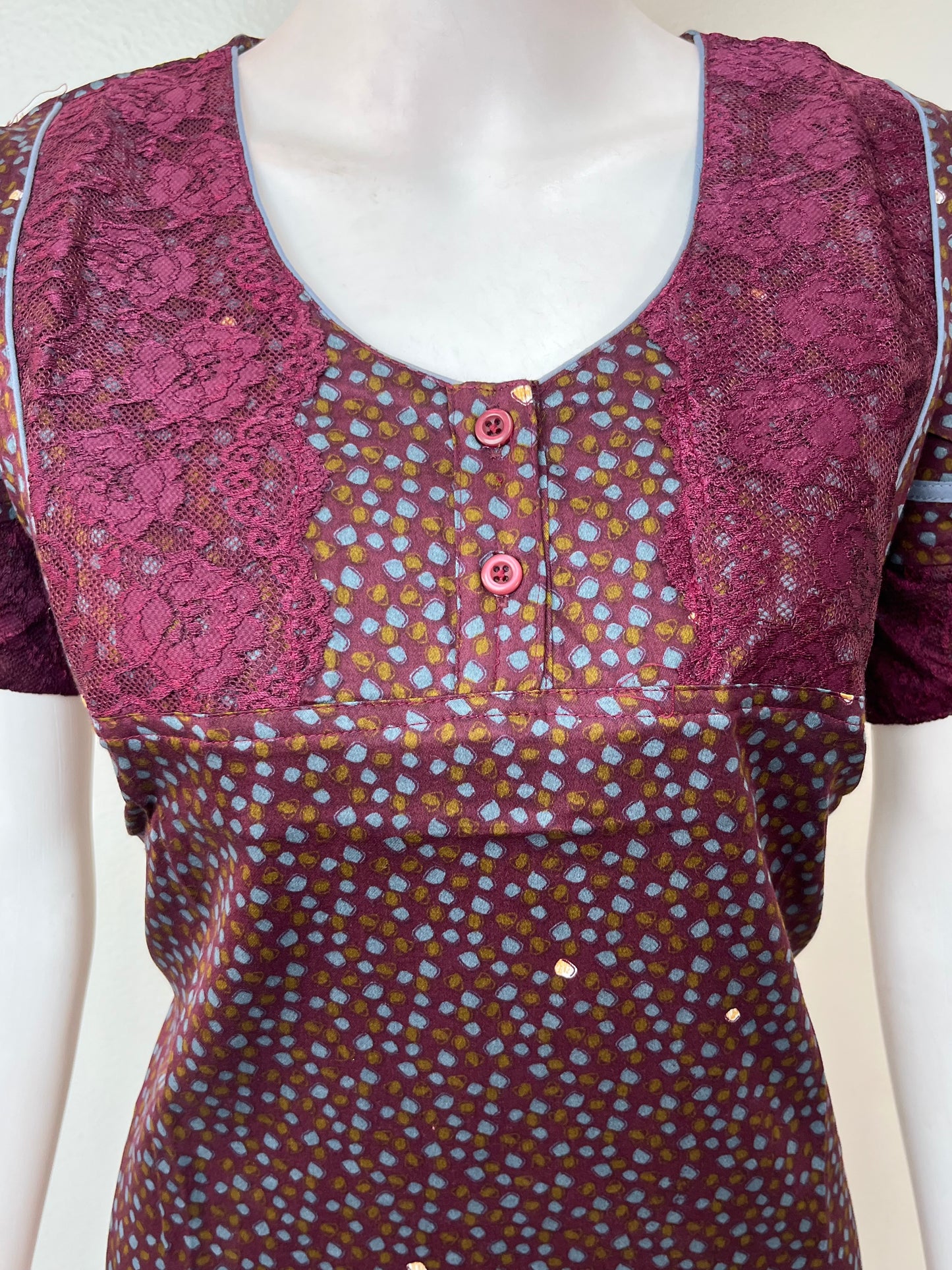 Purple Cotton Satin Fabric Nighty