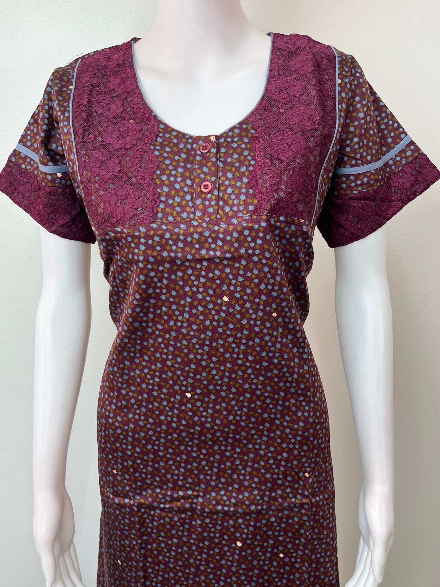 Purple Cotton Satin Fabric Nighty