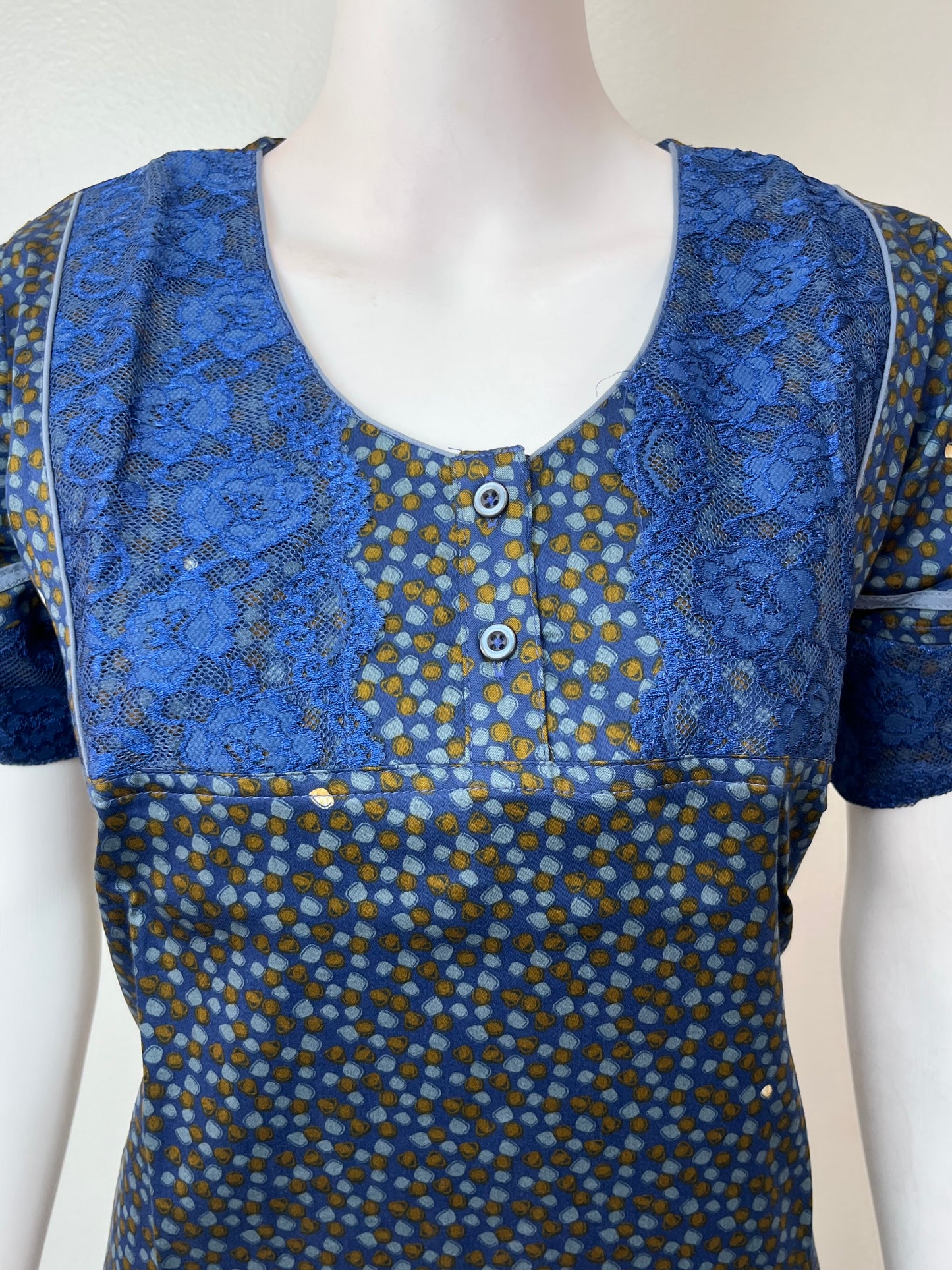 Navy Blue Cotton Satin Elegant Nightgown for Women