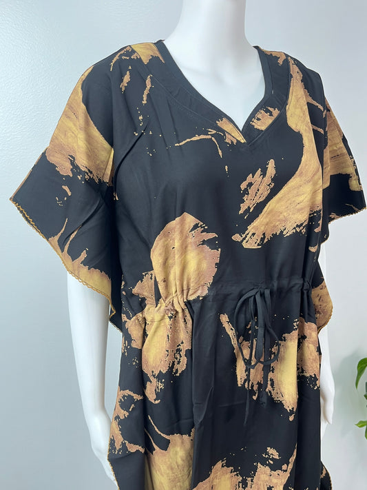 Black & Golden Soft Rayon Kaftan