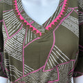Olive Green Soft Alpine Kaftan with Pink Embroidery