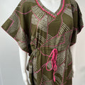 Olive Green Soft Alpine Kaftan with Pink Embroidery