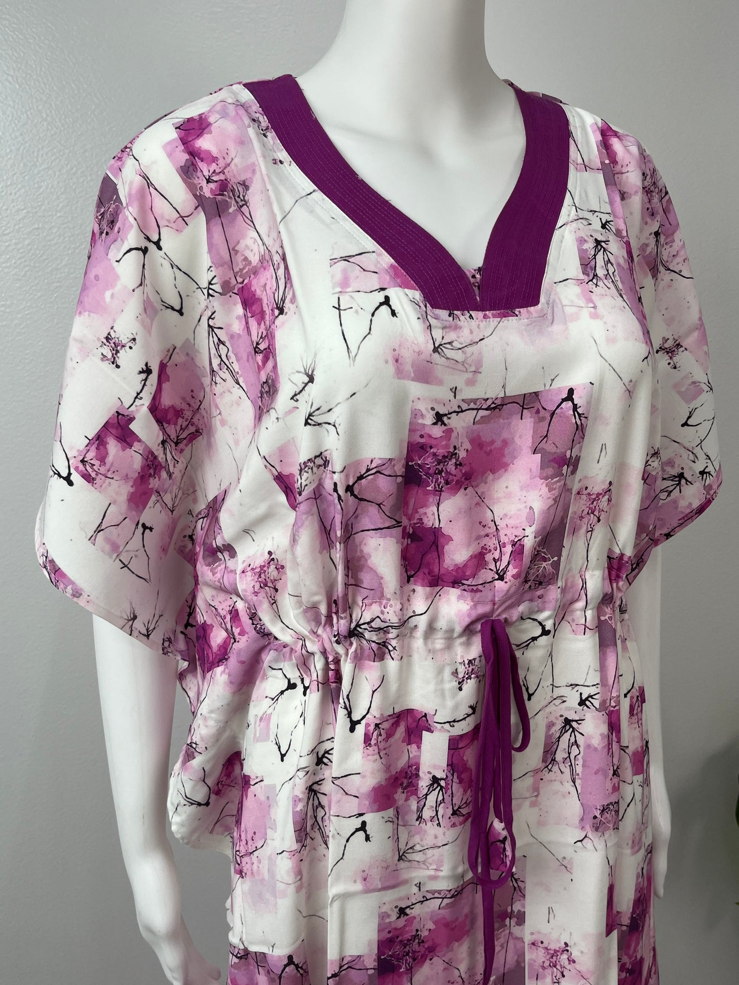 White Printed Premium Rayon Fabric Kaftan