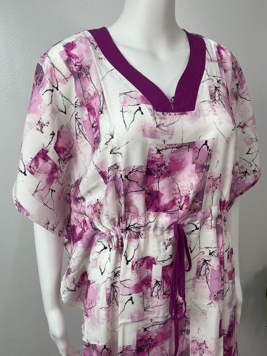 White Printed Premium Rayon Fabric Kaftan