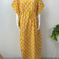 Yellow Printed Soft Pure Cotton Kaftan for Women