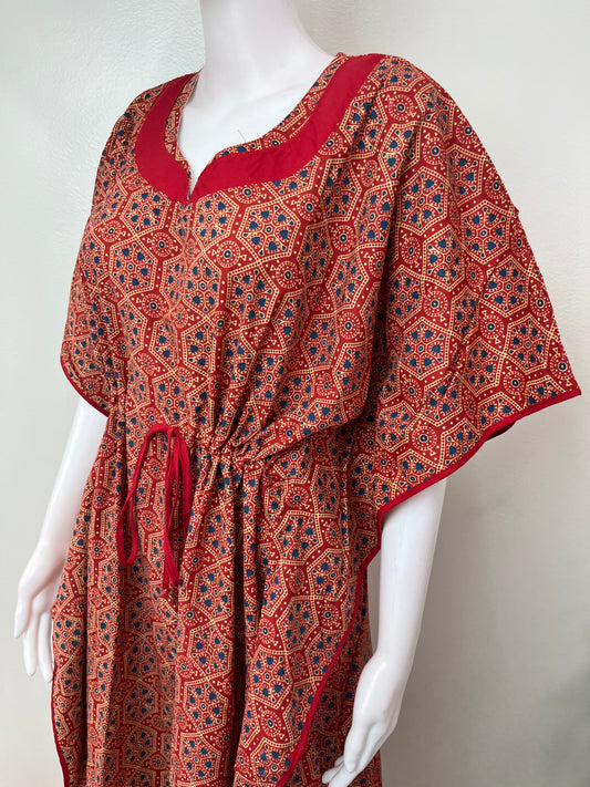 Maroon Digital Printed 100% Cotton Kaftan