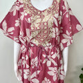 Pink Cambric Cotton Embroidered Kaftan Nighty