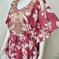 Pink Cambric Cotton Embroidered Kaftan Nighty