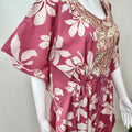 Pink Cambric Cotton Embroidered Kaftan Nighty